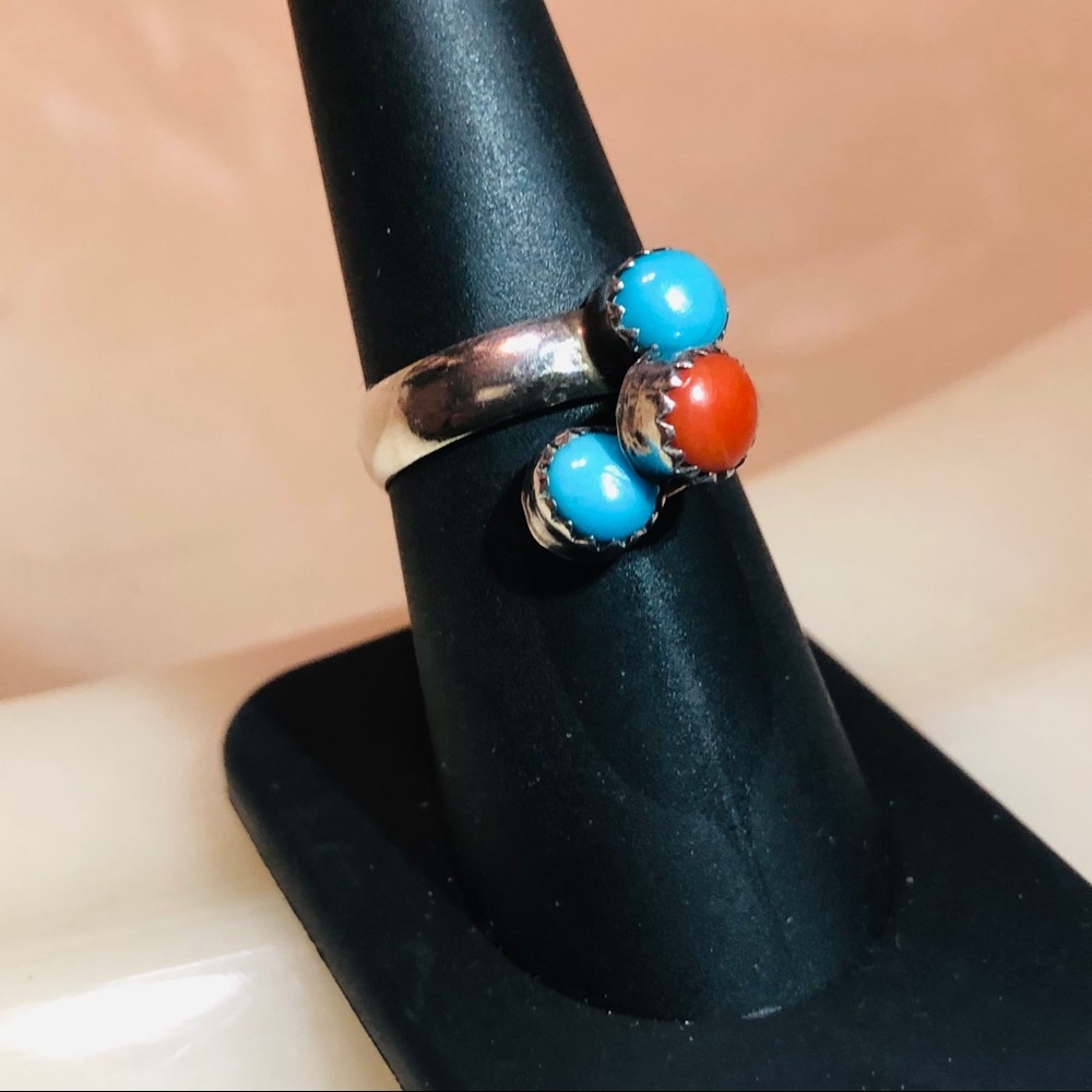 Lovely  Sterling Silver Turquoise&Coral Ring! - Picture 2 of 10
